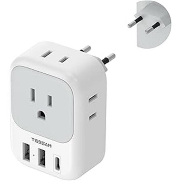 Travel Plug Adapter USB C TESSAN International Plug Adapter with 4 AC Outlets a - Picture 7 of 7